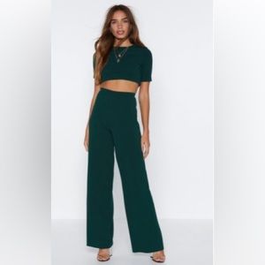 Nasty Gal Wide Leg Stretch Emerald Green Pants- Size L